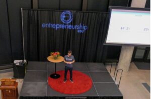 Or Santo speaks at E@DU's "Innovation in Israel" event. (Photo by Kevin Douglas)