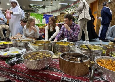 students eating Indian food