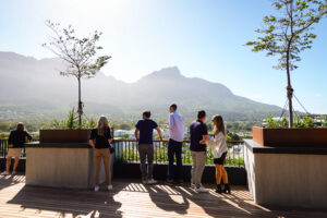 PMBA students look at a distant mountain in South Africa.