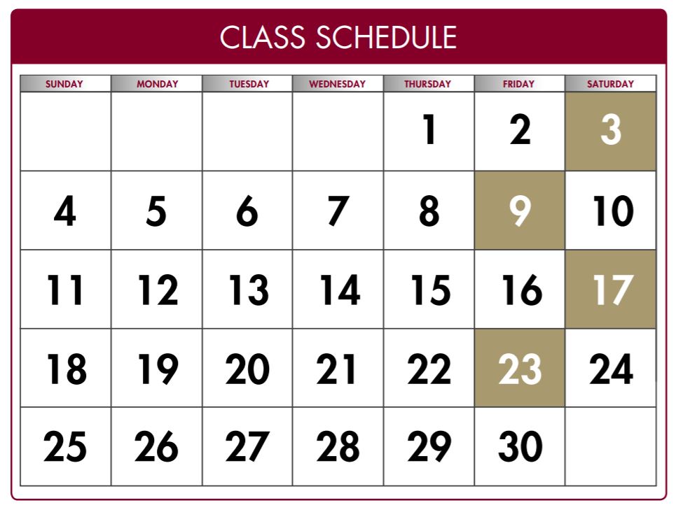 Executive MBA course schedule